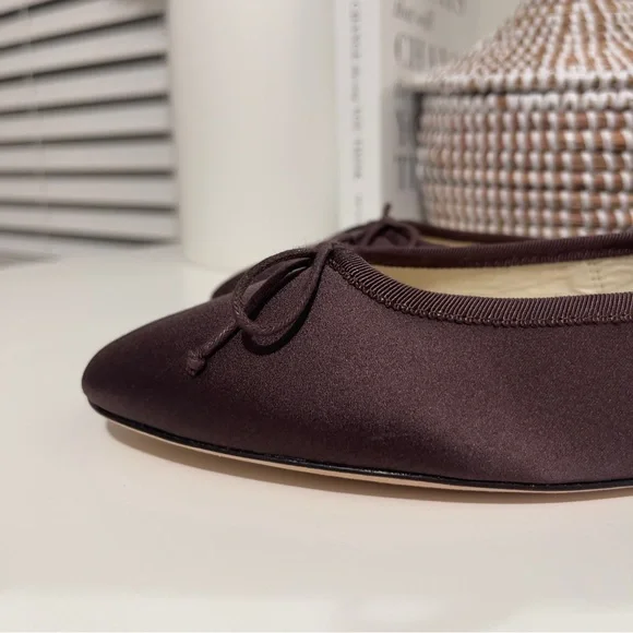new LOEFFLER RANDALL Leonie satin bow ballet Mary Jane flats 7.5 brown - Picture 9 of 11